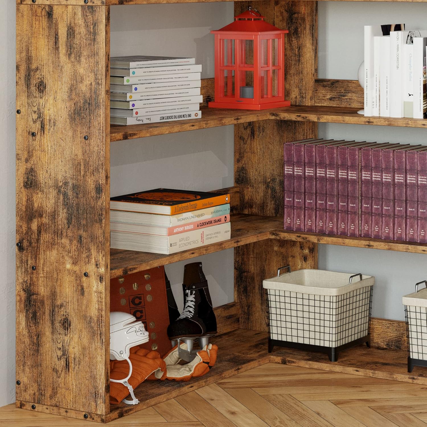 IRONCK Bookshelves 6 Tiers with Baffles Industrial Large Corner Etagere Bookcase