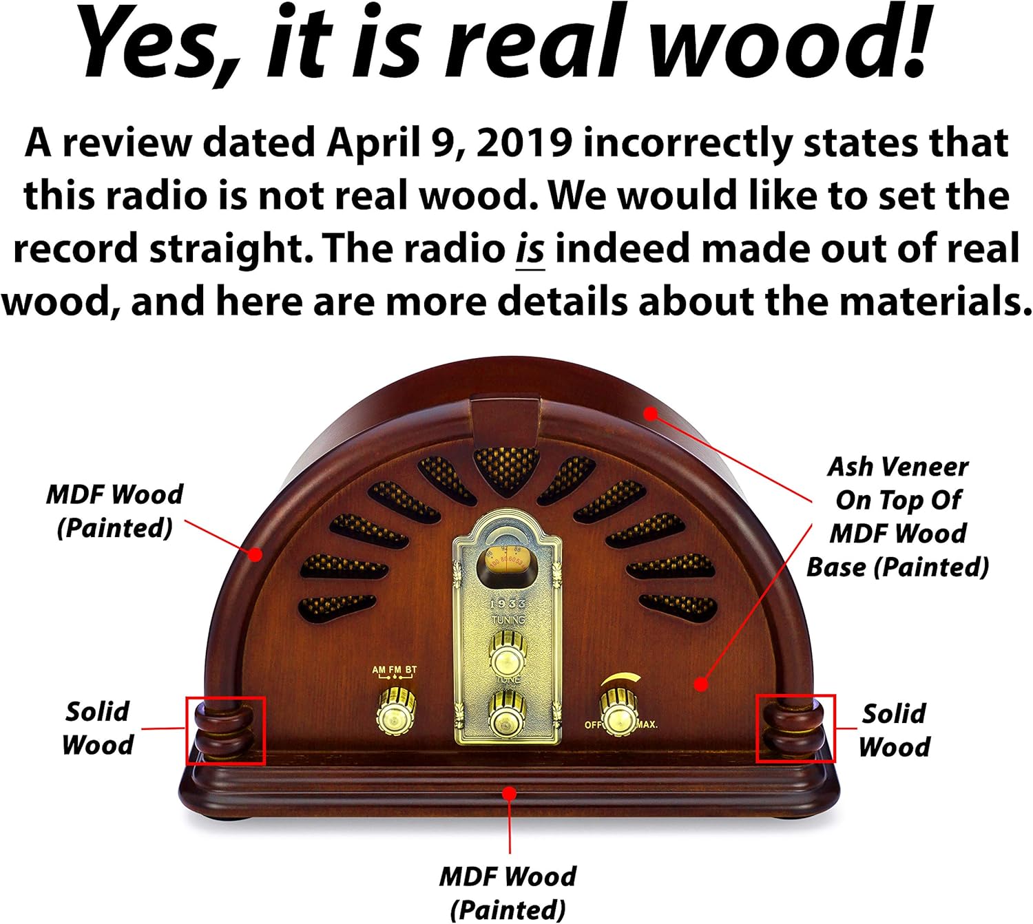 ClearClick Classic Vintage Retro Style AM/FM Radio with Bluetooth