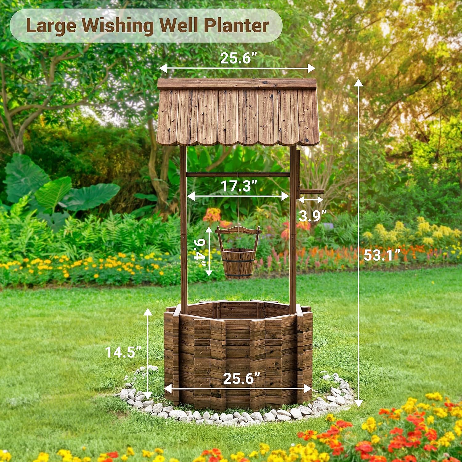 UDPATIO Wishing Wells for Yard with 4 Reinforced Rod & Hanging Bucket