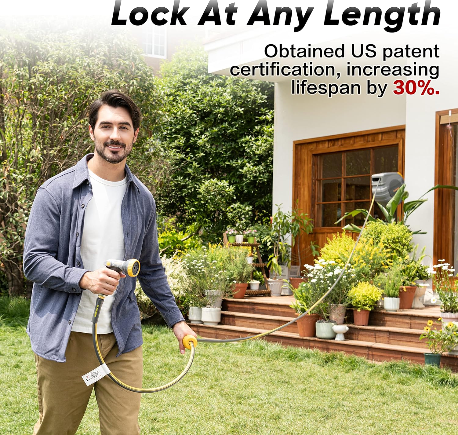 Glahoden Retractable Garden Hose Reel Brass Fitting 9 Pattern Nozzle