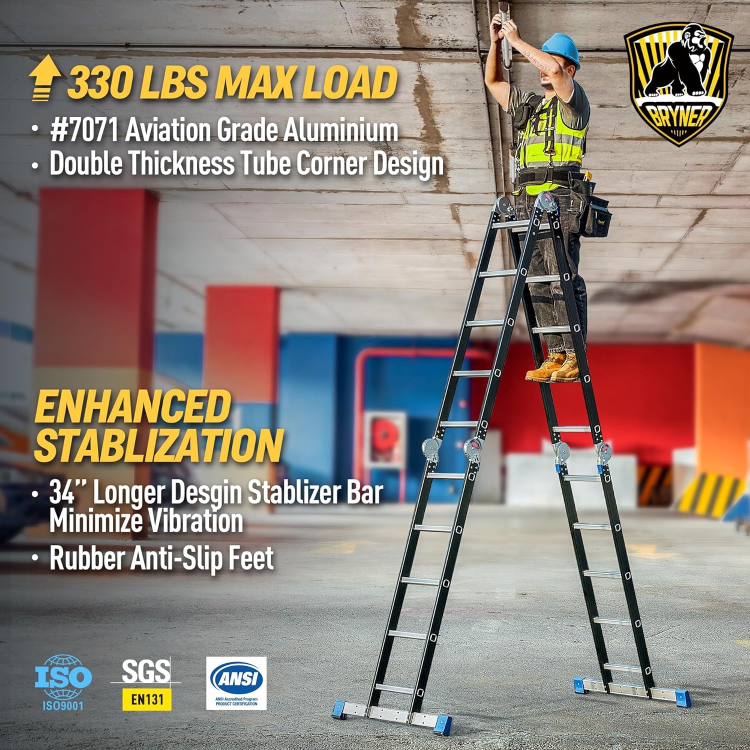 Bryner 7 in 1 Multi-Purpose Folding Adjustable Telescoping Aluminium Extension Ladders