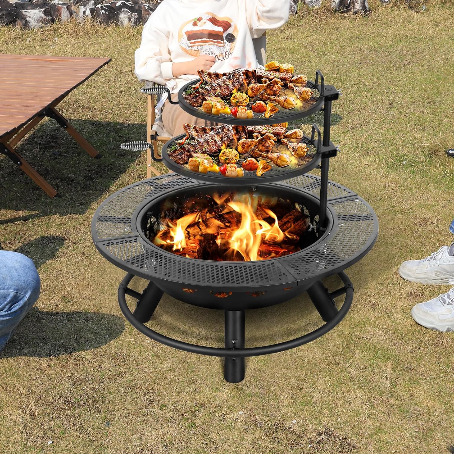 Hykolity 35 Inch Fire Pit with 2 Cooking Grate & Charcoal Pan