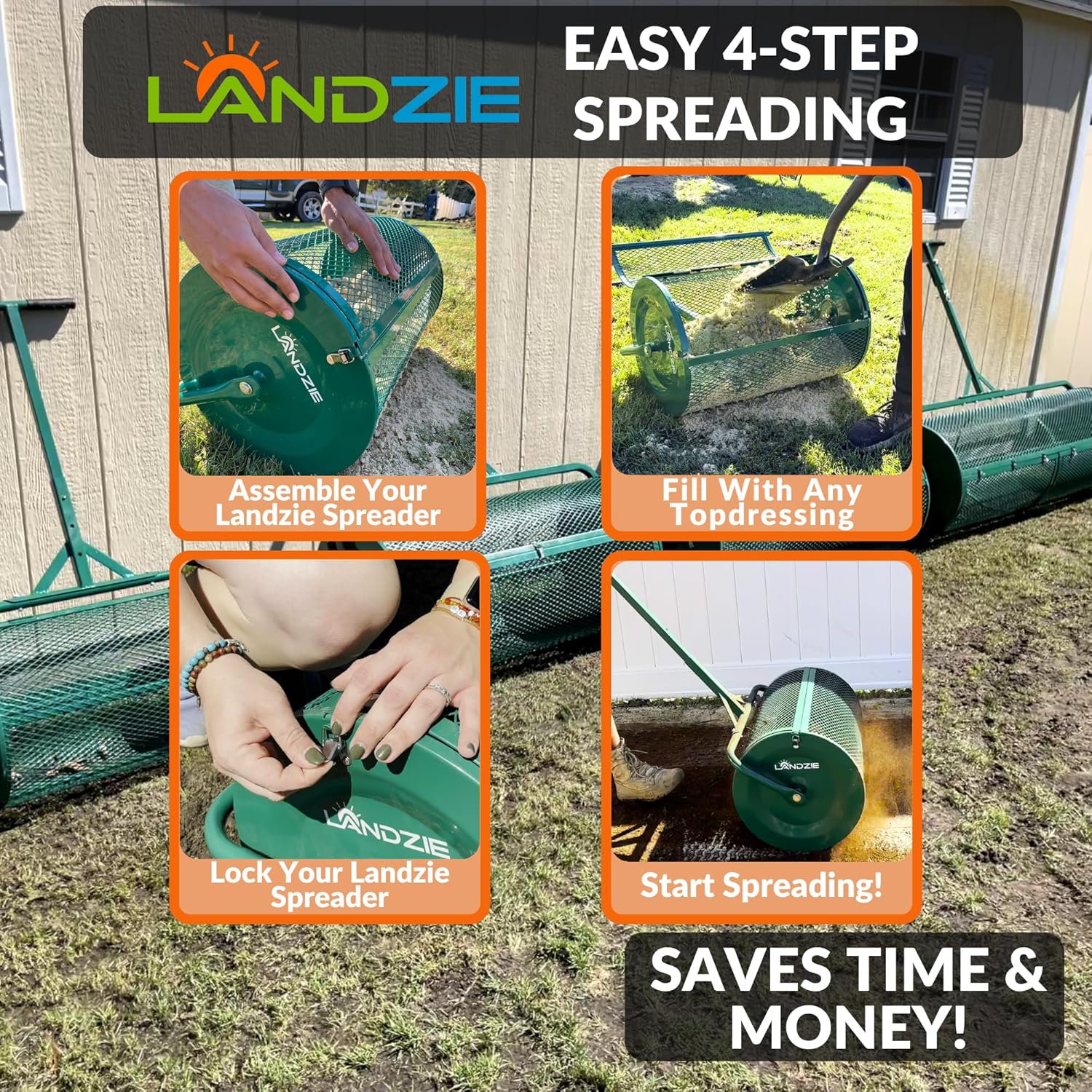 Landzie 24 Inch Compost Spreader and Peat Moss Spreader