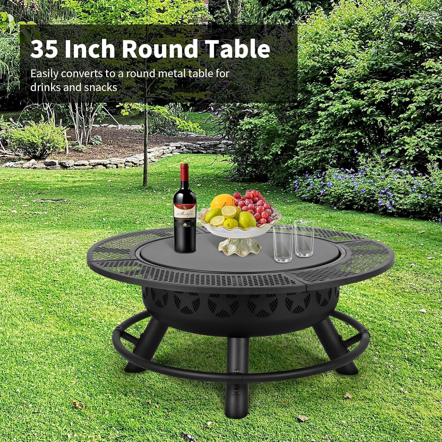 Hykolity 35 Inch Fire Pit with 2 Cooking Grate & Charcoal Pan
