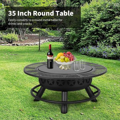 Hykolity 35 Inch Fire Pit with 2 Cooking Grate & Charcoal Pan