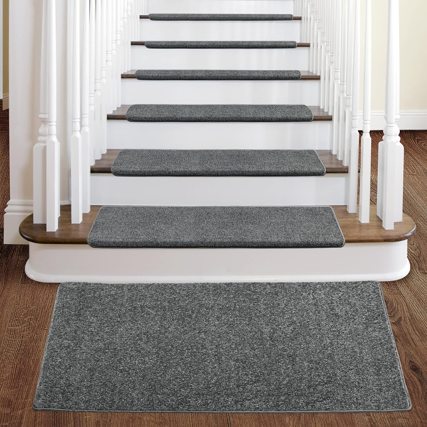 PURE ERA Bullnose Carpet Stair Treads Set Tape Free Non-Slip Indoor Stair Protectors