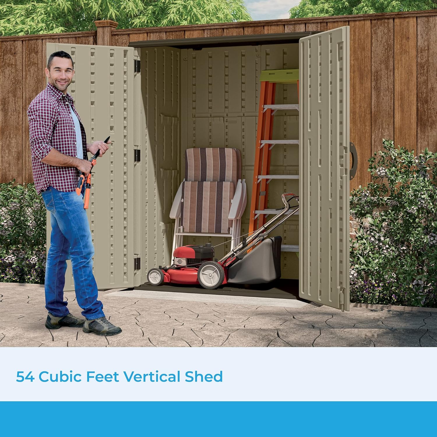 Suncast 54 Cubic Feet Vertical Storage Shed with Durable Plastic Construction