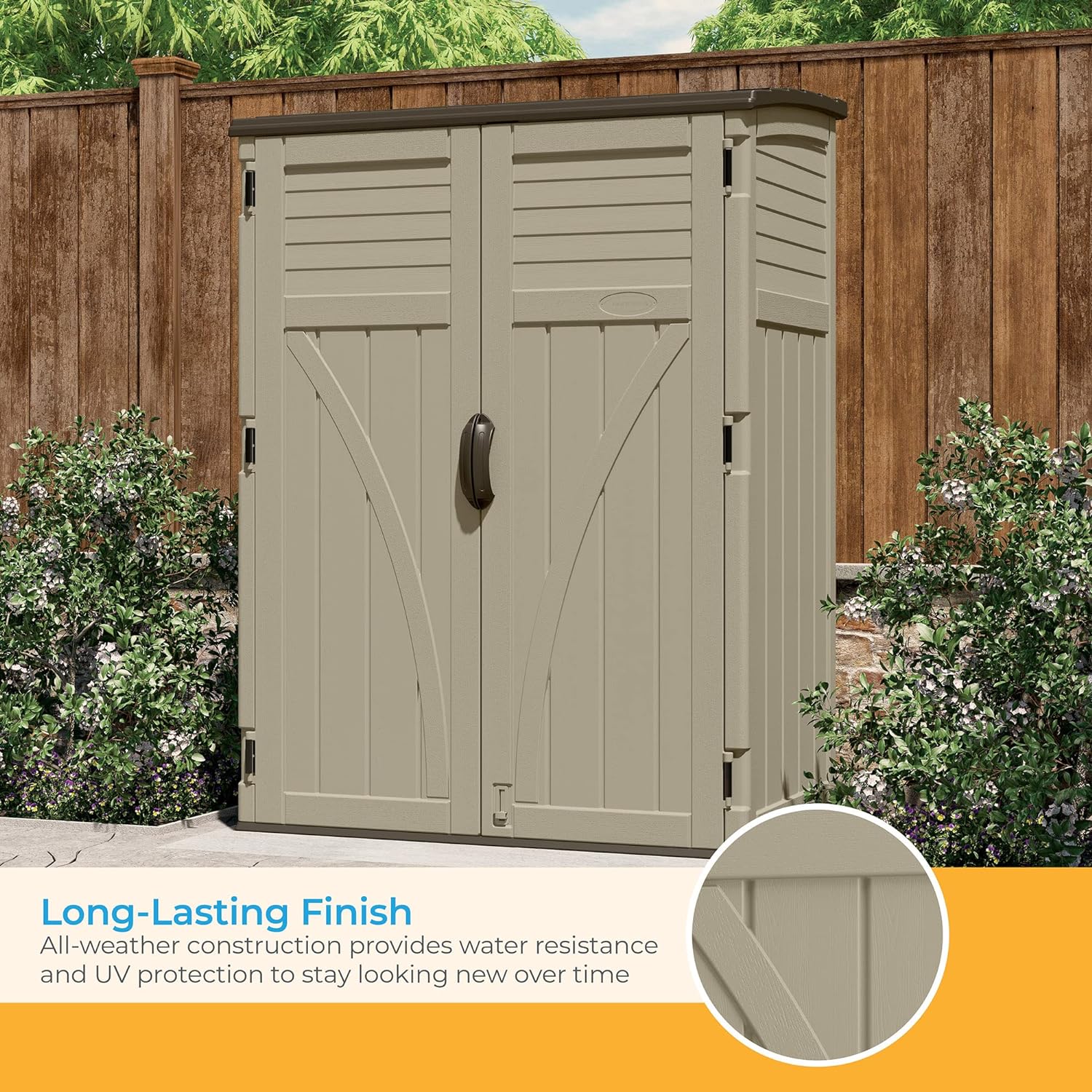 Suncast 54 Cubic Feet Vertical Storage Shed with Durable Plastic Construction
