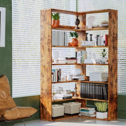 IRONCK Bookshelves 6 Tiers with Baffles Industrial Large Corner Etagere Bookcase