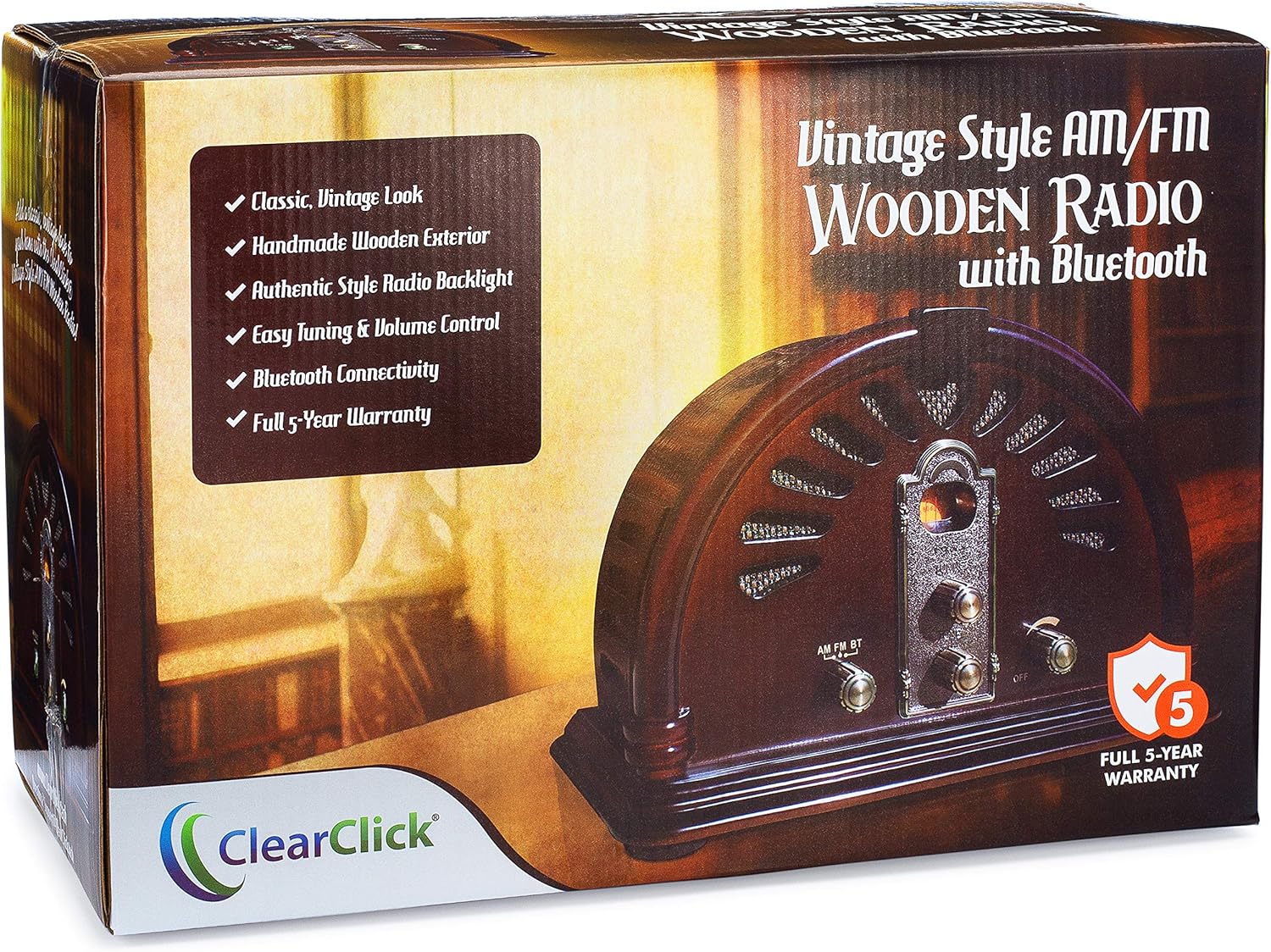 ClearClick Classic Vintage Retro Style AM/FM Radio with Bluetooth