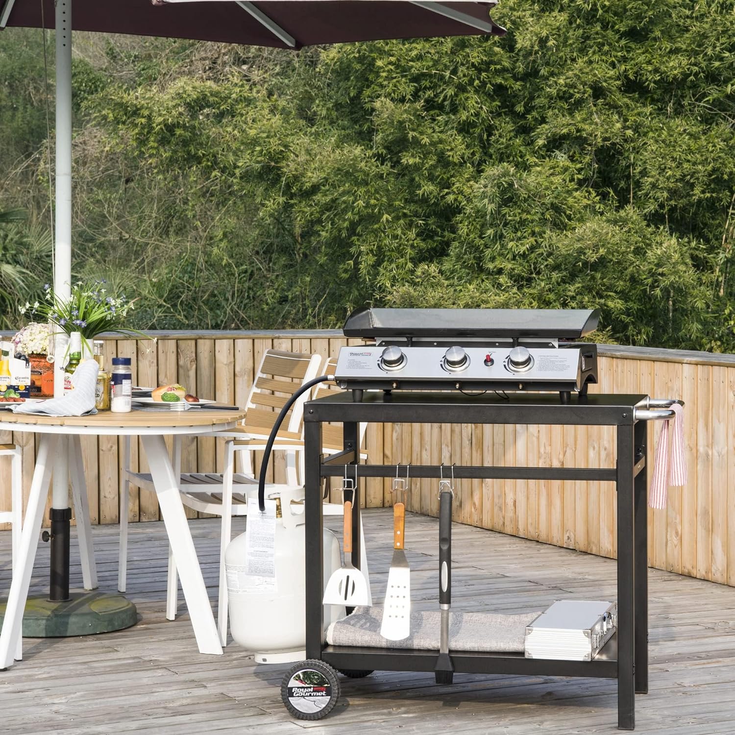 Royal Gourmet Movable Stainless Steel Flattop Grill Cart, Hooks, Side Handle