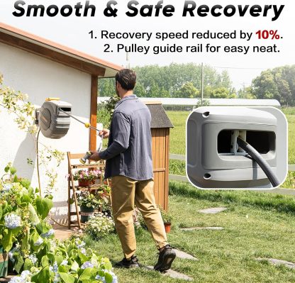 Glahoden Retractable Garden Hose Reel Brass Fitting 9 Pattern Nozzle