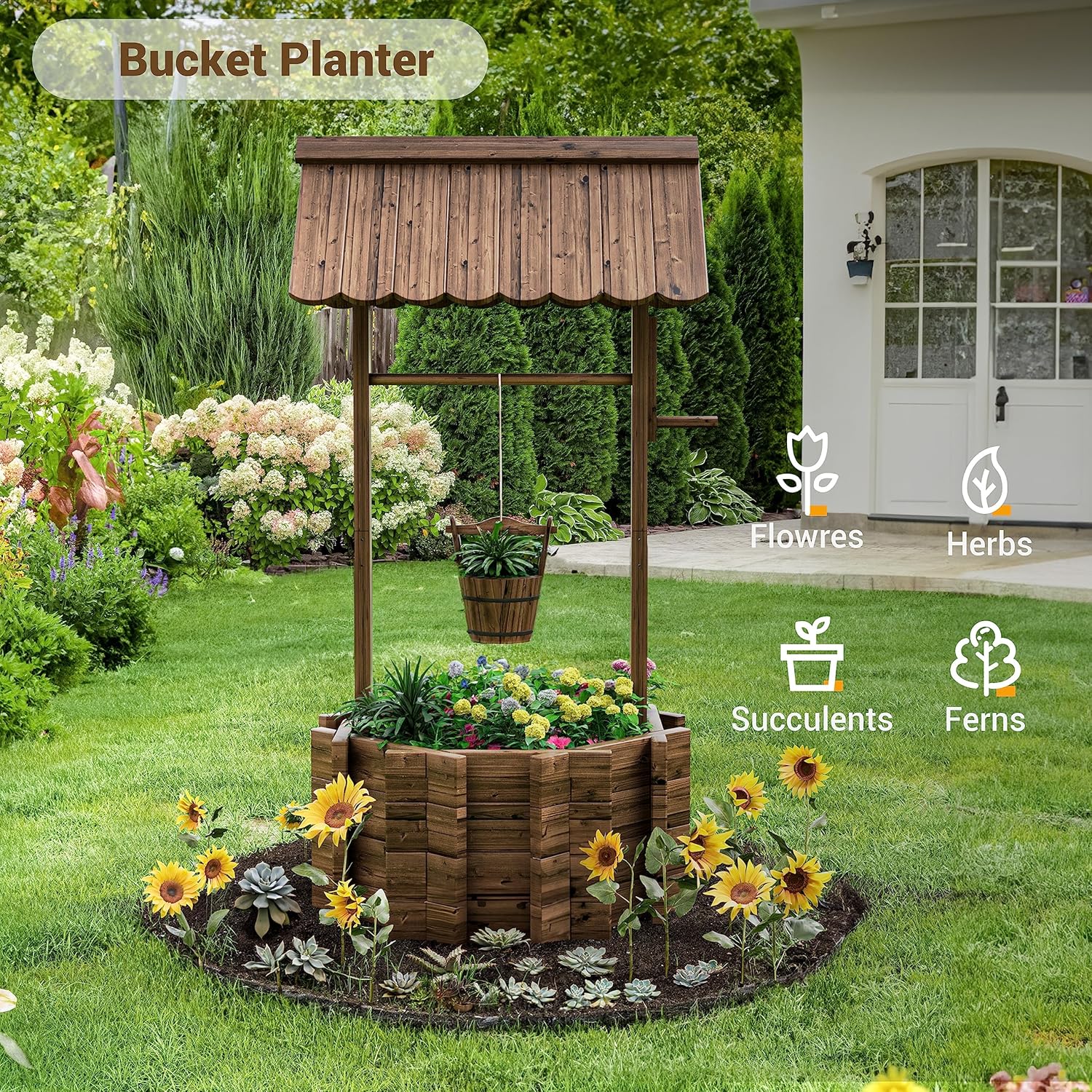 UDPATIO Wishing Wells for Yard with 4 Reinforced Rod & Hanging Bucket