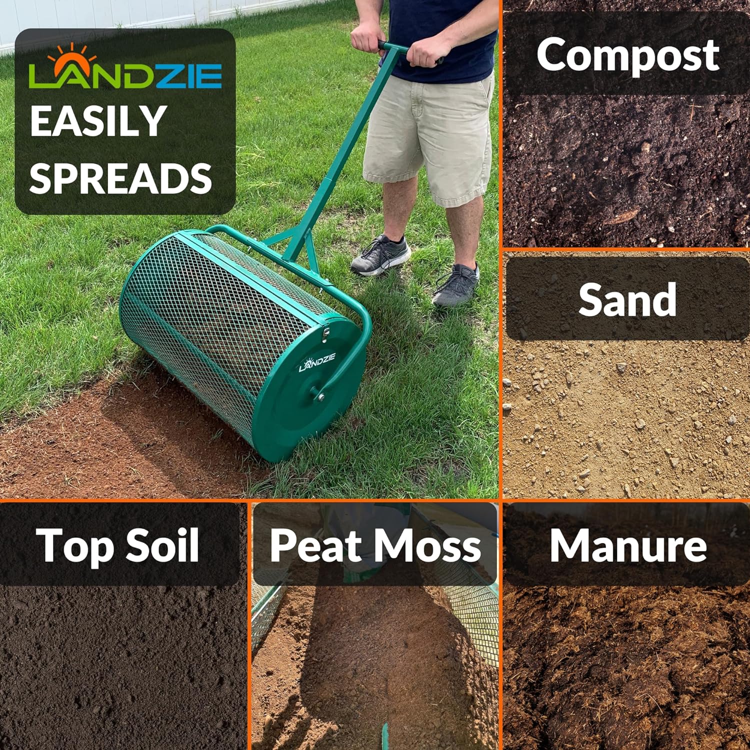 Landzie 24 Inch Compost Spreader and Peat Moss Spreader