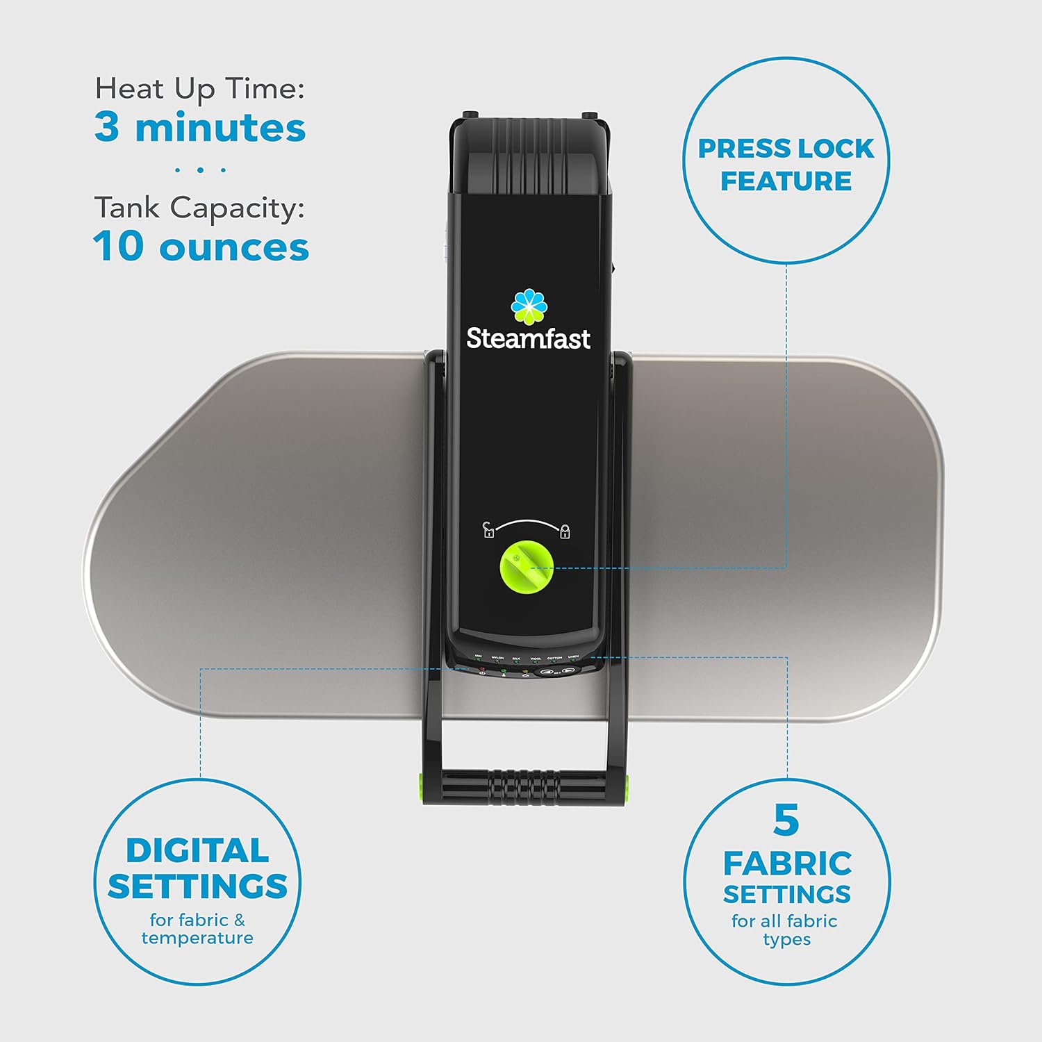 Steamfast Digital Steam Press with Multiple Fabric Settings and Steam Burst Function