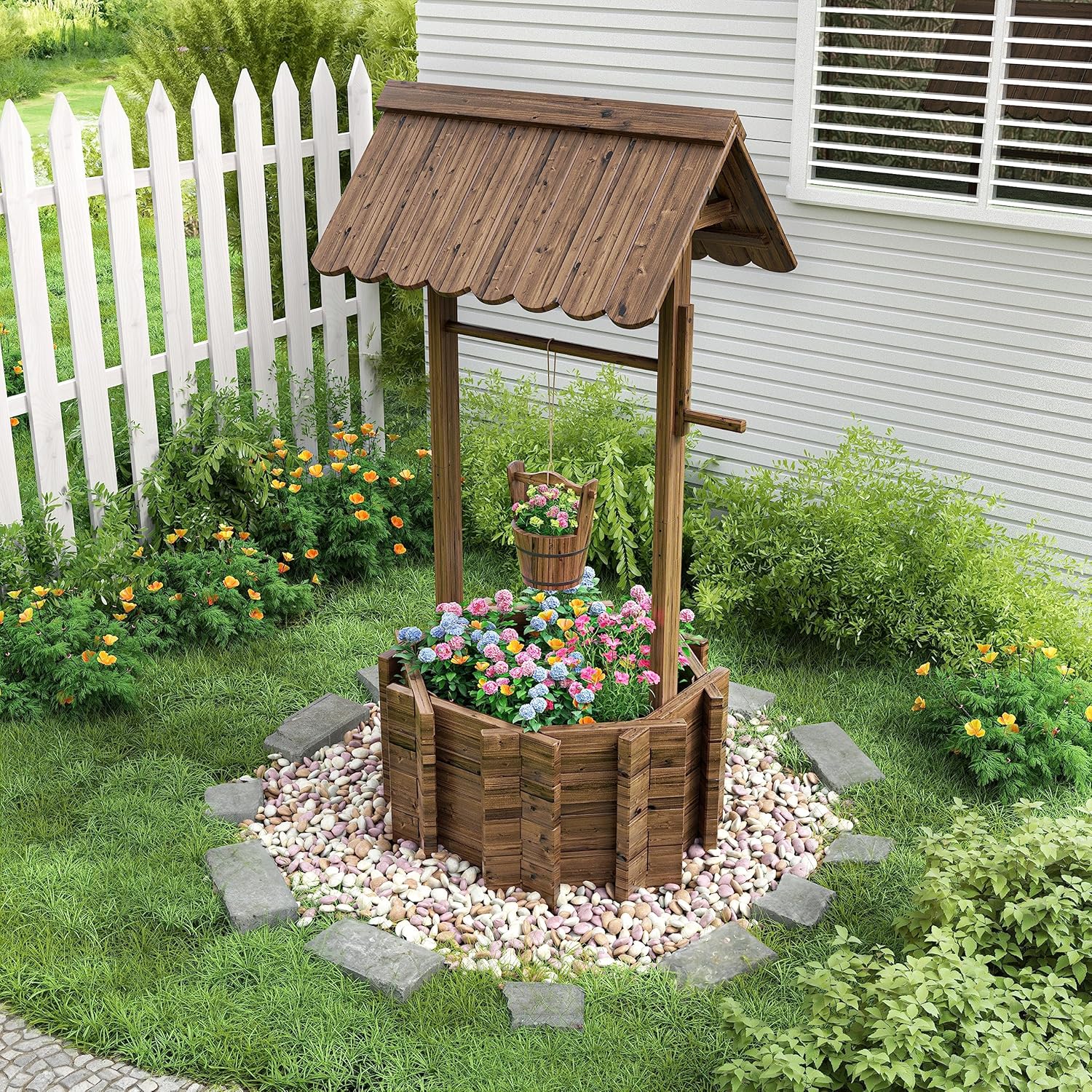 UDPATIO Wishing Wells for Yard with 4 Reinforced Rod & Hanging Bucket