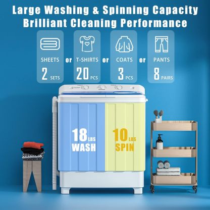 Auertech Portable 28lbs Twin Tub Washer Mini Compact Laundry Machine with Drain Pump