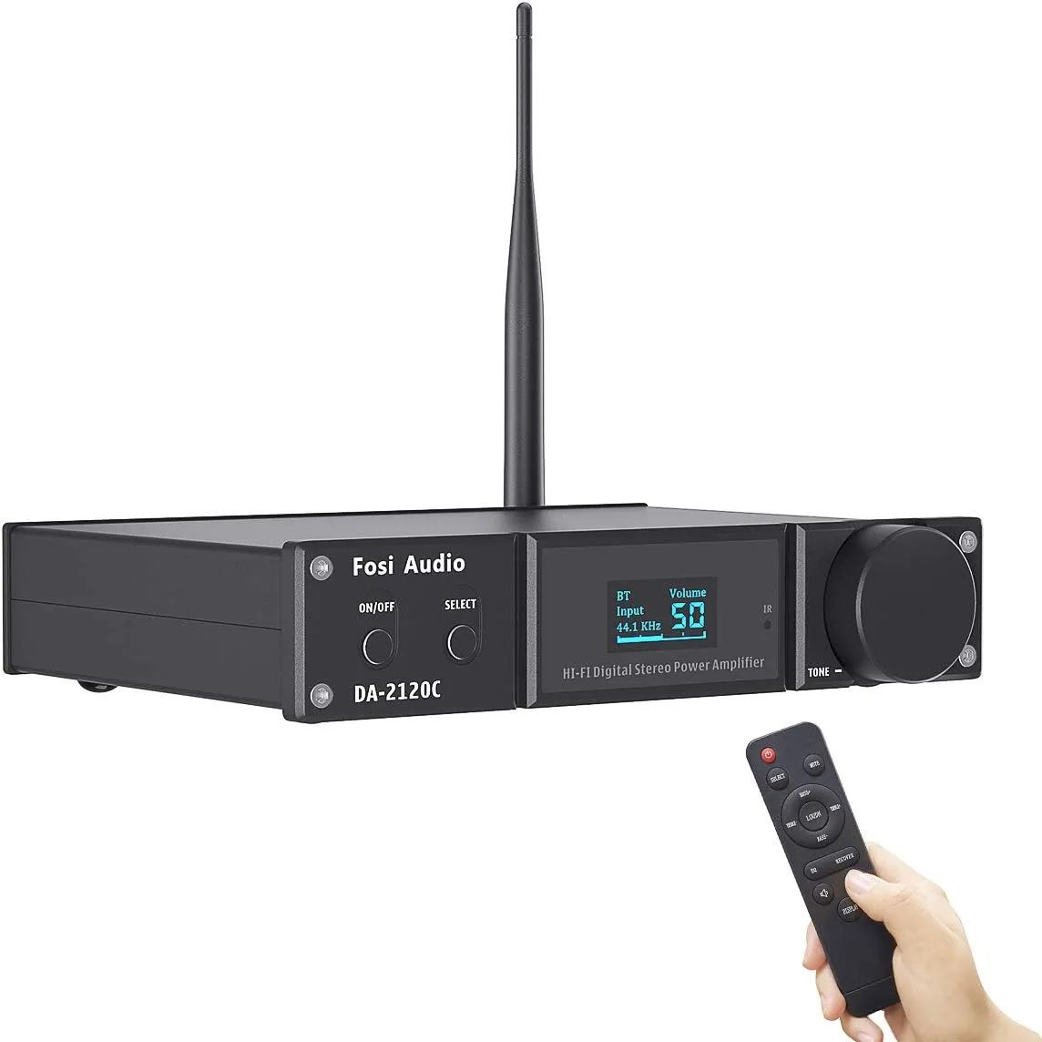 Fosi Audio DA2120C 240W Bluetooth 5.0 Stereo Audio Hi-Fi DAC Amplifier Support aptX 24Bit-192kHz 2.1 Channel Integrated Class D Power Amp with RCA/PC-USB/Coaxial/Optical Input and Remote Control