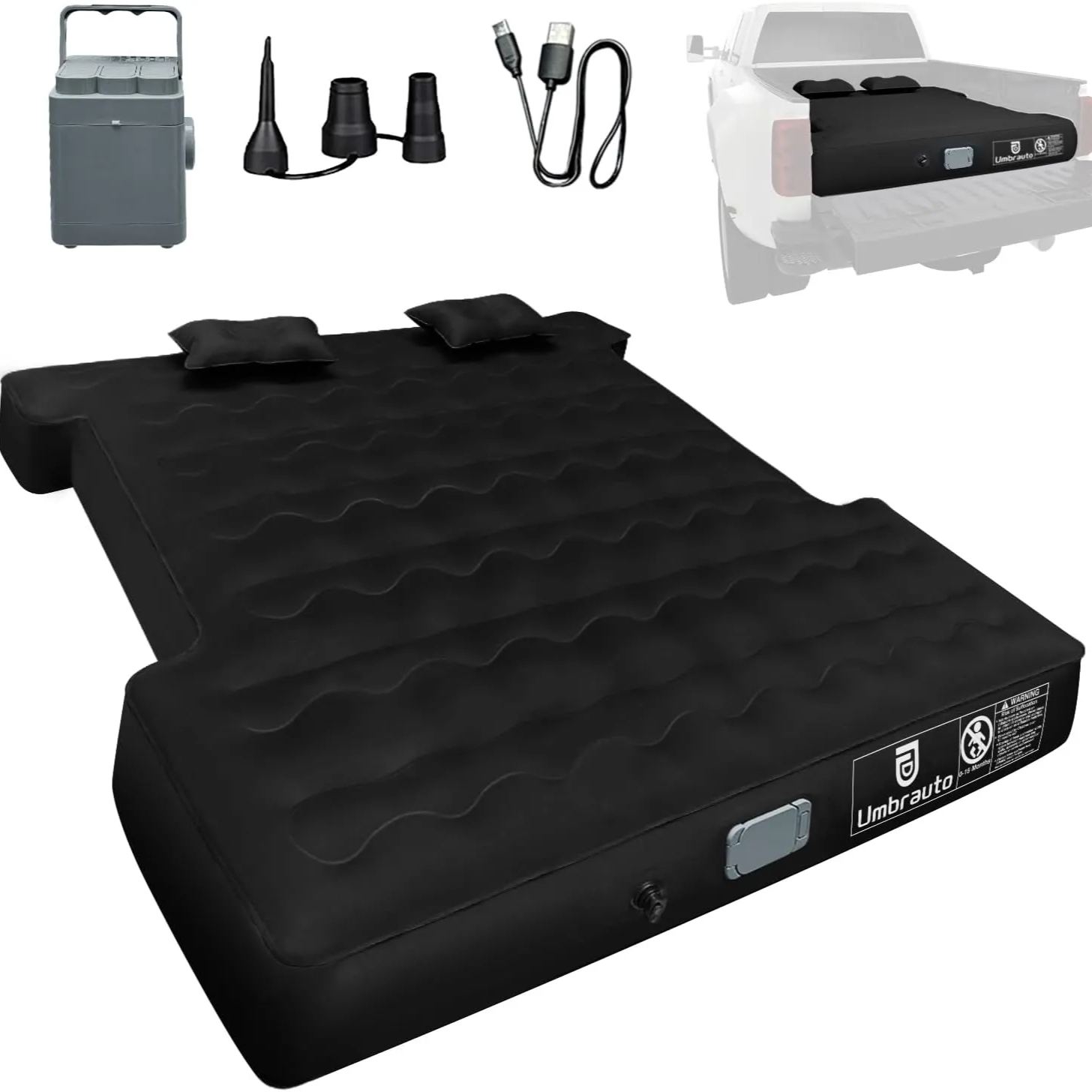 Umbrauto Truck Bed Air Mattress Inflate and Deflate with Rechargeable