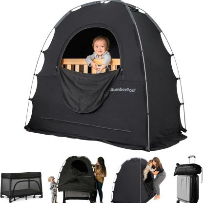 SlumberPod The Original Blackout Sleep Tent Travel Essential for Babies and Toddlers, Mini Crib and Pack N Play Cover, Sleep Pod for Kids with Monitor Pouch and Fan Pouch, Blocks 95%+ Light, Black