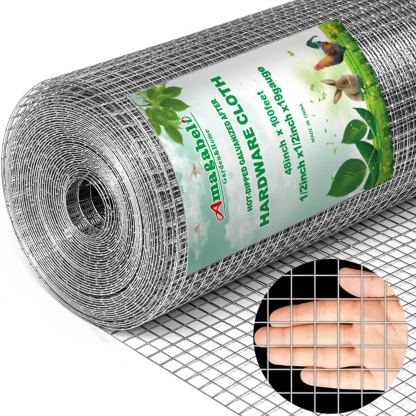 AMAGABELI GARDEN & HOME Hardware Cloth 1/2 inch 48inx100ft Galvanized After Welding 19 Gauge Square Chicken Wire Fence Mesh Roll Raised Garden Bed Plant Supports Poultry Netting Cage Snake Fence JW008