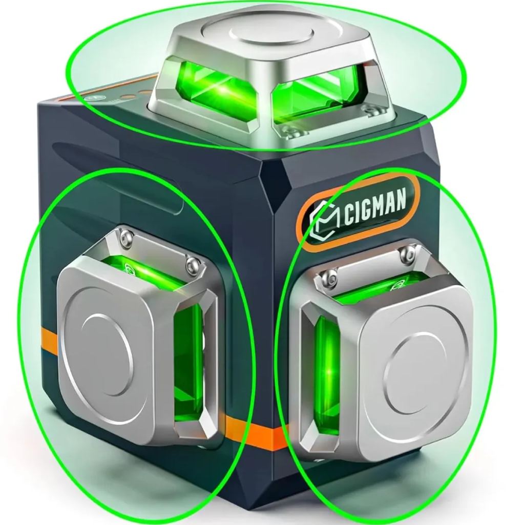 CIGMAN Laser Level Self Leveling 3x360° 3D Green Cross Line