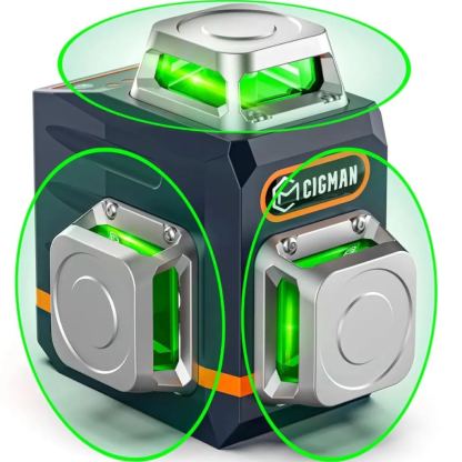 CIGMAN Laser Level Self Leveling 3x360° 3D Green Cross Line