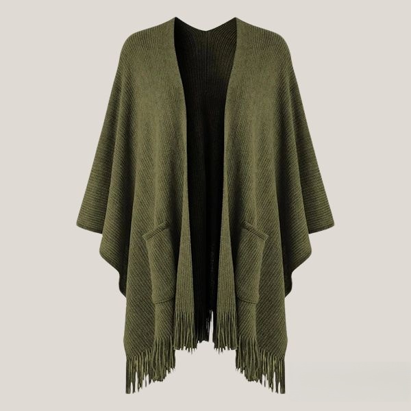 Army Green Women's Knitted Lightweight Cardigan Shawl with Pockets