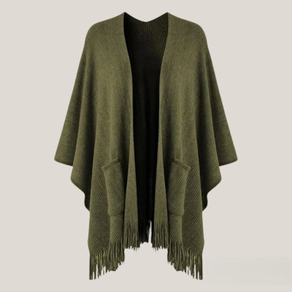 Army Green Women's Knitted Lightweight Cardigan Shawl with Pockets