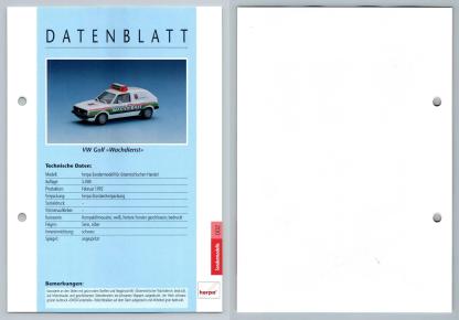 VW Golf Wachdienst #2 Sondermodelle - Herpa Data Sheet-Breakoutcards