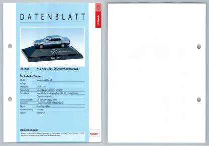 Mercees Benz 600 SEL #2  PC-Modelle - Herpa Data Sheet-Breakoutcards