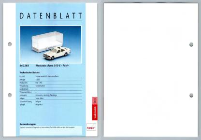 Mercedes Benz 300 E Taxi #3 Sondermodelle - Herpa Data Sheet-Breakoutcards