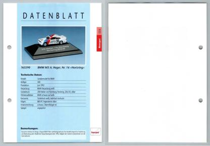 BMW M3 Norisring #4 Motorsport - Herpa Data Sheet-Breakoutcards