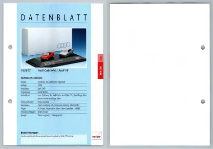 Audi Cabriolet, V8 #4 PKW - Herpa Data Sheet-Breakoutcards
