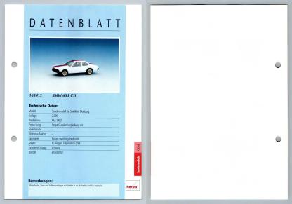 BMW 635 CSI #4  Sondermodelle - Herpa Data Sheet-Breakoutcards
