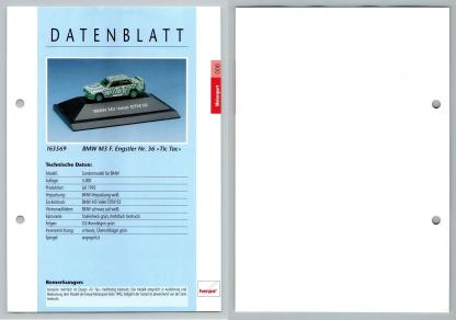 BMW M3 Tic Tac #6 Motorsport - Herpa Data Sheet-Breakoutcards