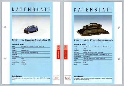 Fiat Cinquecento / MB 600 SEL #11/12 Messemodelle - Herpa Data Sheet-Breakoutcards