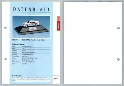 BMW M3 Fina #9 Motorsport - Herpa Data Sheet-Breakoutcards