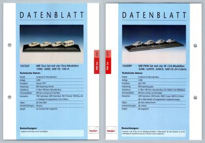 Mercedes Benz Taxi 190E, 300E, 300 TE 100D / PKW Set #9/10 PKW - Herpa Data Sheet-Breakoutcards