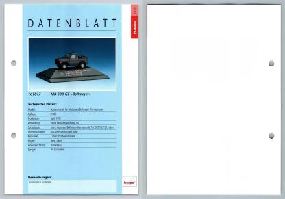 Mercedes Benz 300 GE Bollmeyer #9  PC-Modelle - Herpa Data Sheet-Breakoutcards