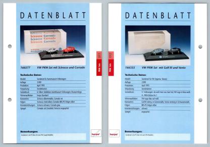 VW Scirocco & Corrado / Golf III & Vento #11/12 PKW - Herpa Data Sheet-Breakoutcards