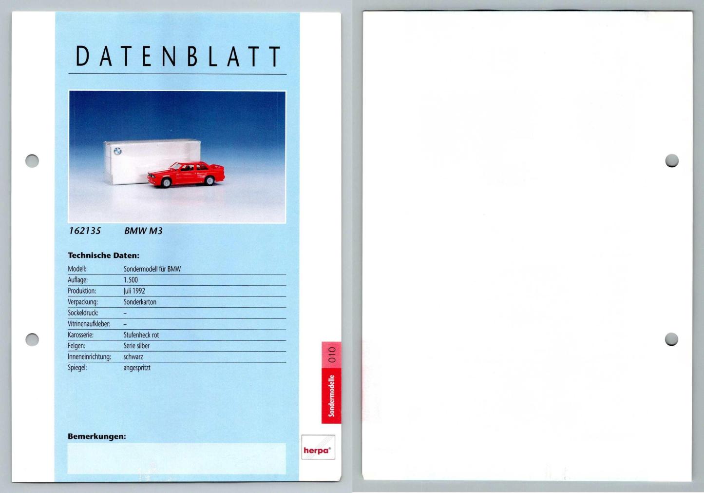 BMW M3 #10 Sondermodelle - Herpa Data Sheet-Breakoutcards