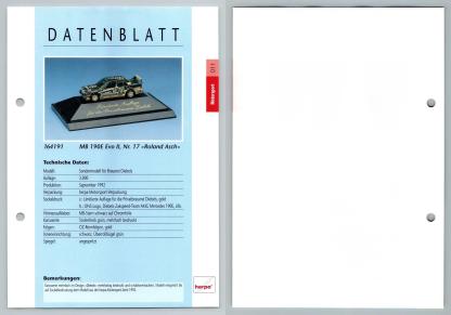 Mercedes Benz 190E Evo II Roland Asch #11 Motorsport - Herpa Data Sheet-Breakoutcards