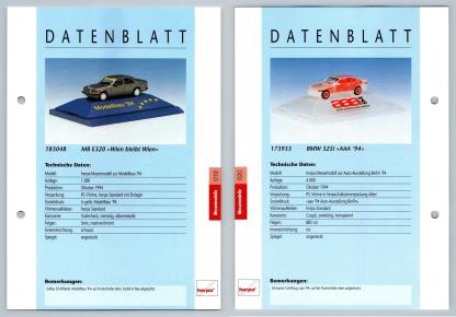 MB E320 / BMW 325i #19/20 Messemodelle - Herpa Data Sheet-Breakoutcards
