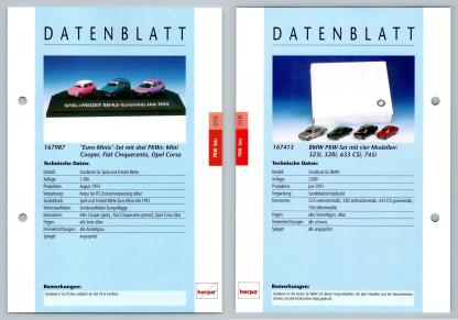 Euro Minis / BMW 325i, 520i, 633 CSI, 745i #16/17 PKW - Herpa Data Sheet-Breakoutcards
