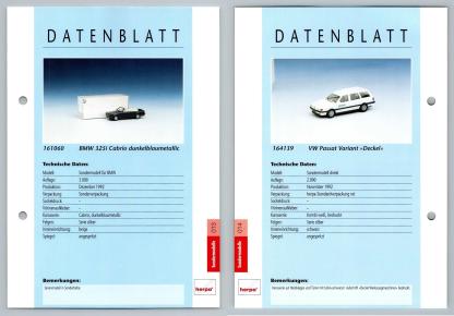 BMW 325i Cabrio / VW Passat #13/14 Sondermodelle - Herpa Data Sheet-Breakoutcards
