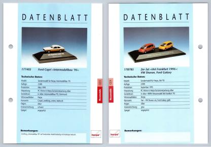 Ford Capri / 2er Set #23/24 Messemodelle - Herpa Data Sheet-Breakoutcards