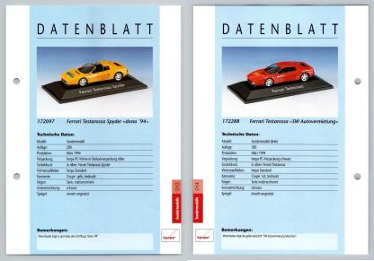 Ferrari Testarossa Spyder / SW #13/14 Sondermodelle - Herpa Data Sheet-Breakoutcards