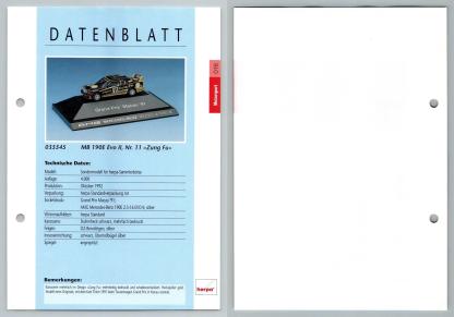 Mercedes Benz 190E Evo II Zung Fu #16 Motorsport - Herpa Data Sheet-Breakoutcards