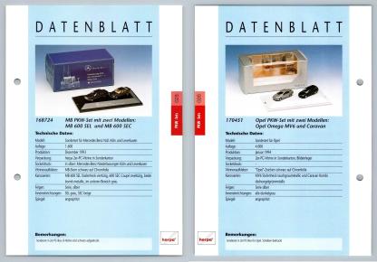 MB 600SEL, 600 SEC / Opel Omega MV6 #25/26 PKW - Herpa Data Sheet-Breakoutcards